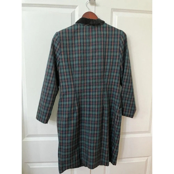Vintage Northern Traditions Green Plaid Velvet Trim Long Line Button Front Dress - Picture 4 of 5